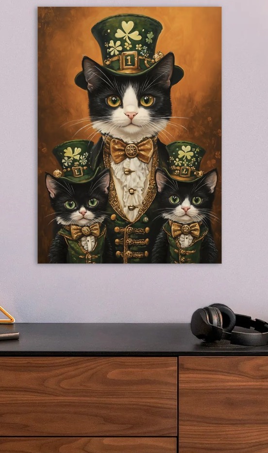 St Patricks Day Cats Portrait — metal poster wall art by Lineer